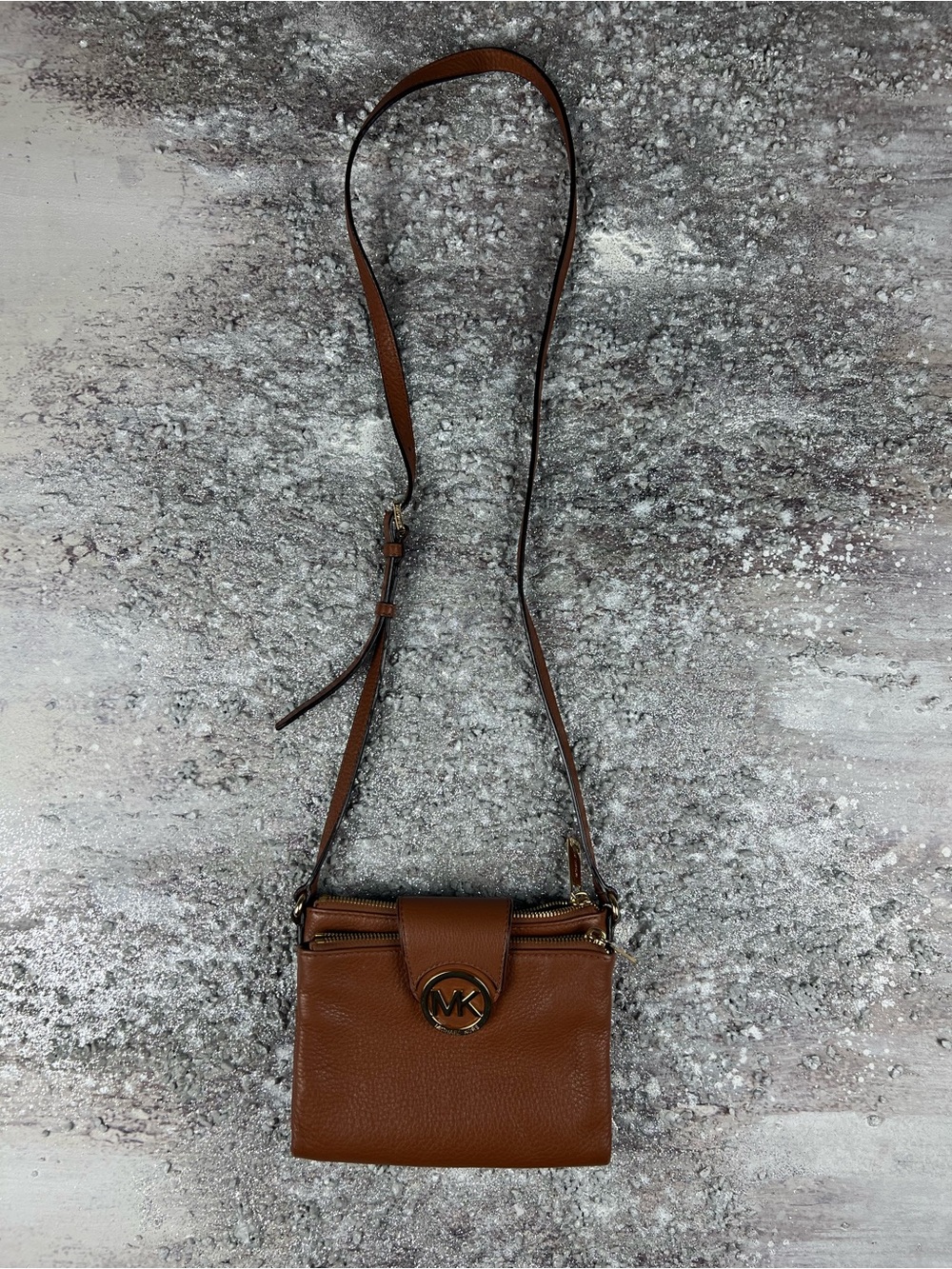 Michael Kors Fulton Chestnut Pebbled Leather Crossbody Bag